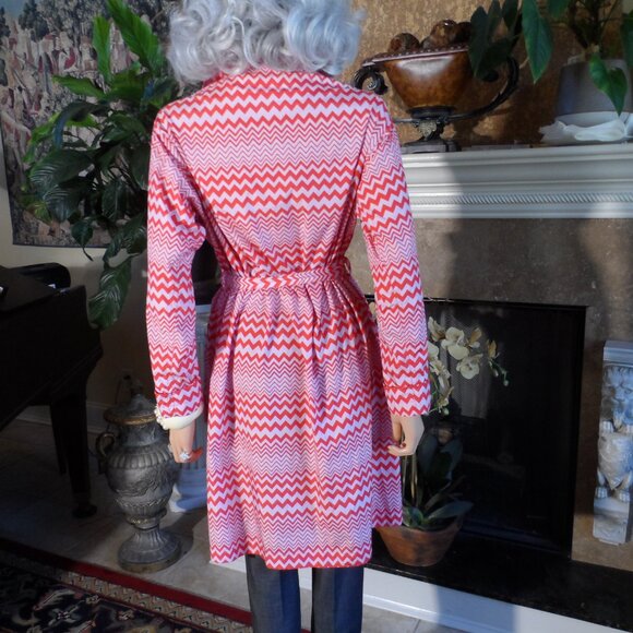 New Missoni For African Aid Red & White Zizzag Pattern Trench/Rain Coat Size L - Picture 13 of 16